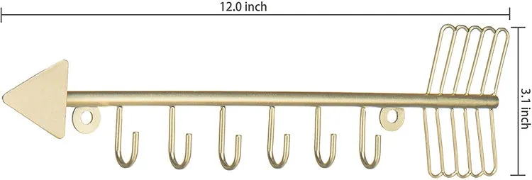 Brass Metal Wall Mounted and Jewelry Organizer Necklace Holder with 6 Hooks, Set of 2