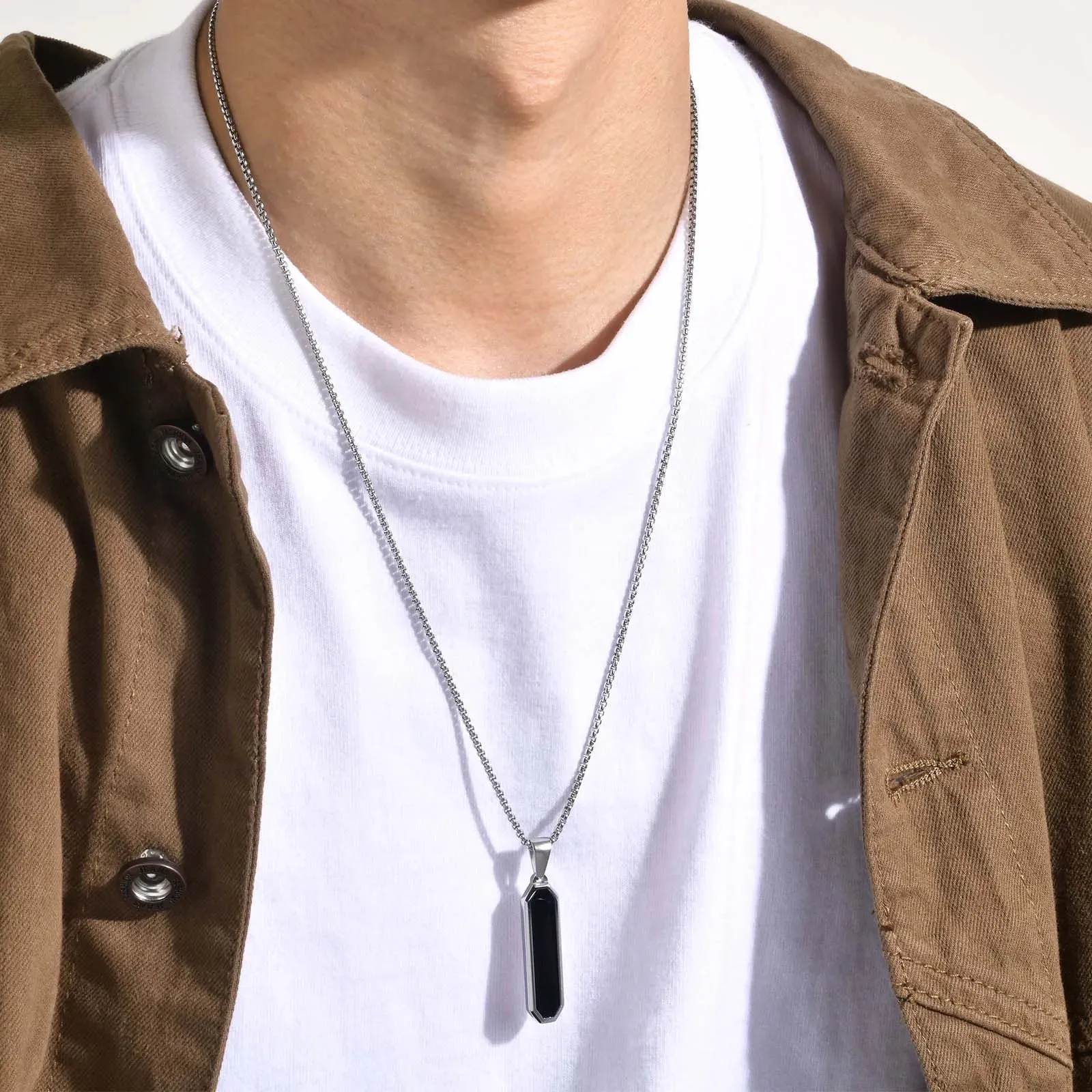 Casual Black Vertical Bar Necklaces for Men