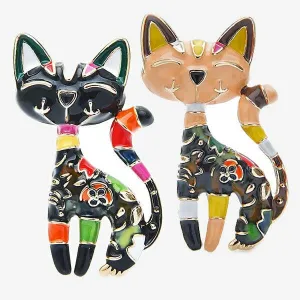 Cat Enamel Brooch Pin Colourful Flower Detail