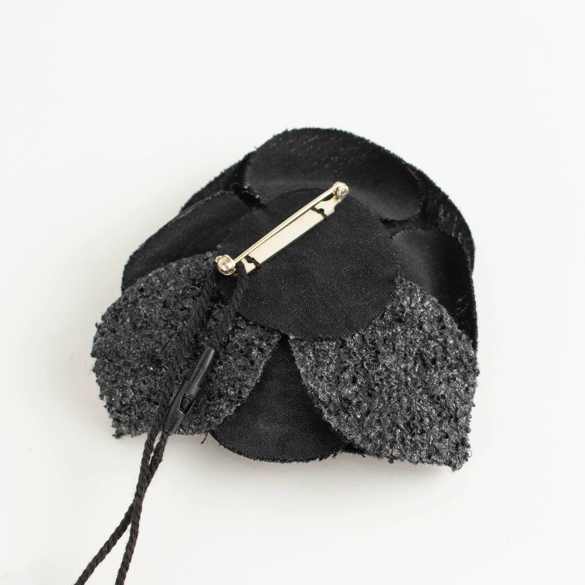 Chanel Black Fabric Tweed Detail Camellia Brooch