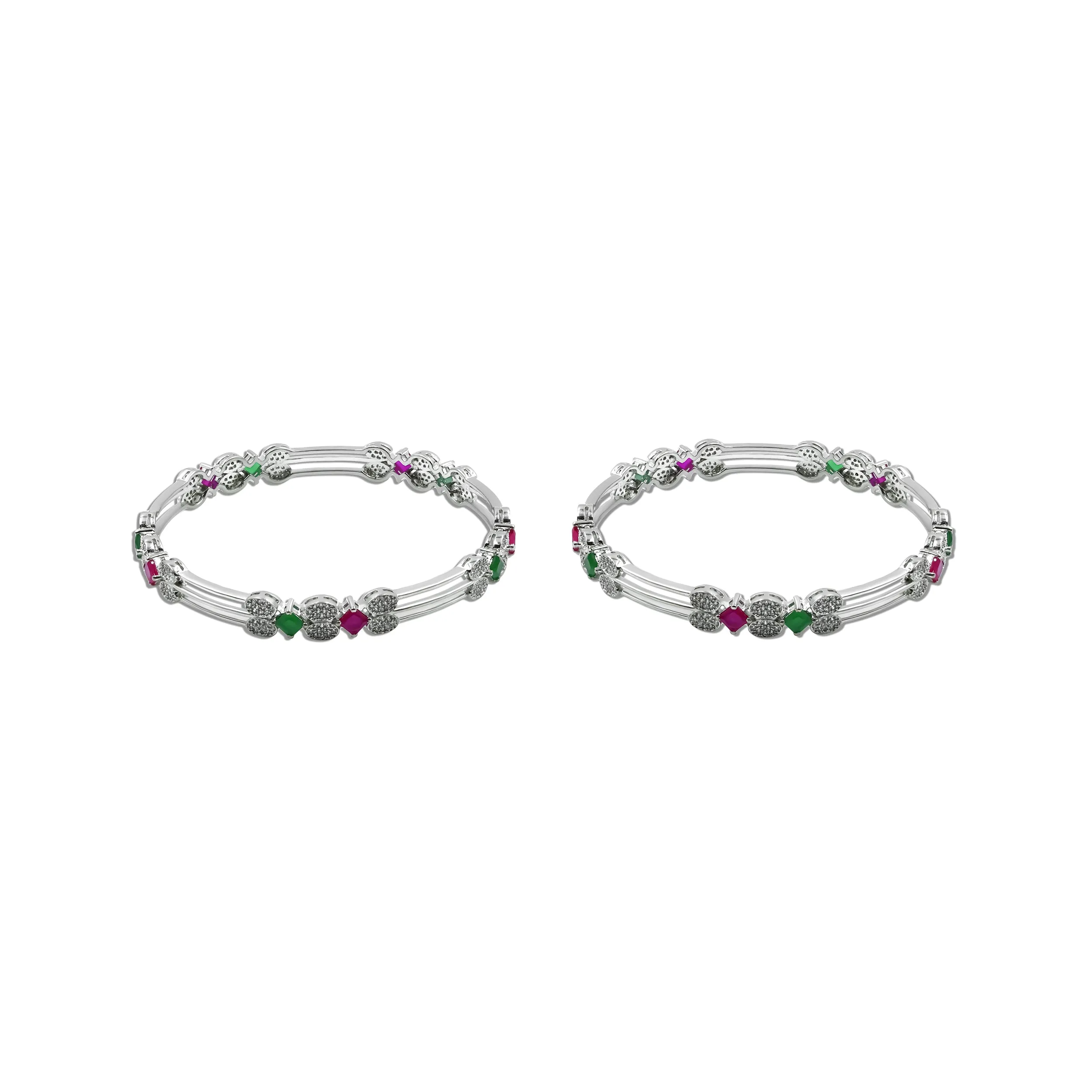 Charming Silver Bangles Set Featuring Gemstones