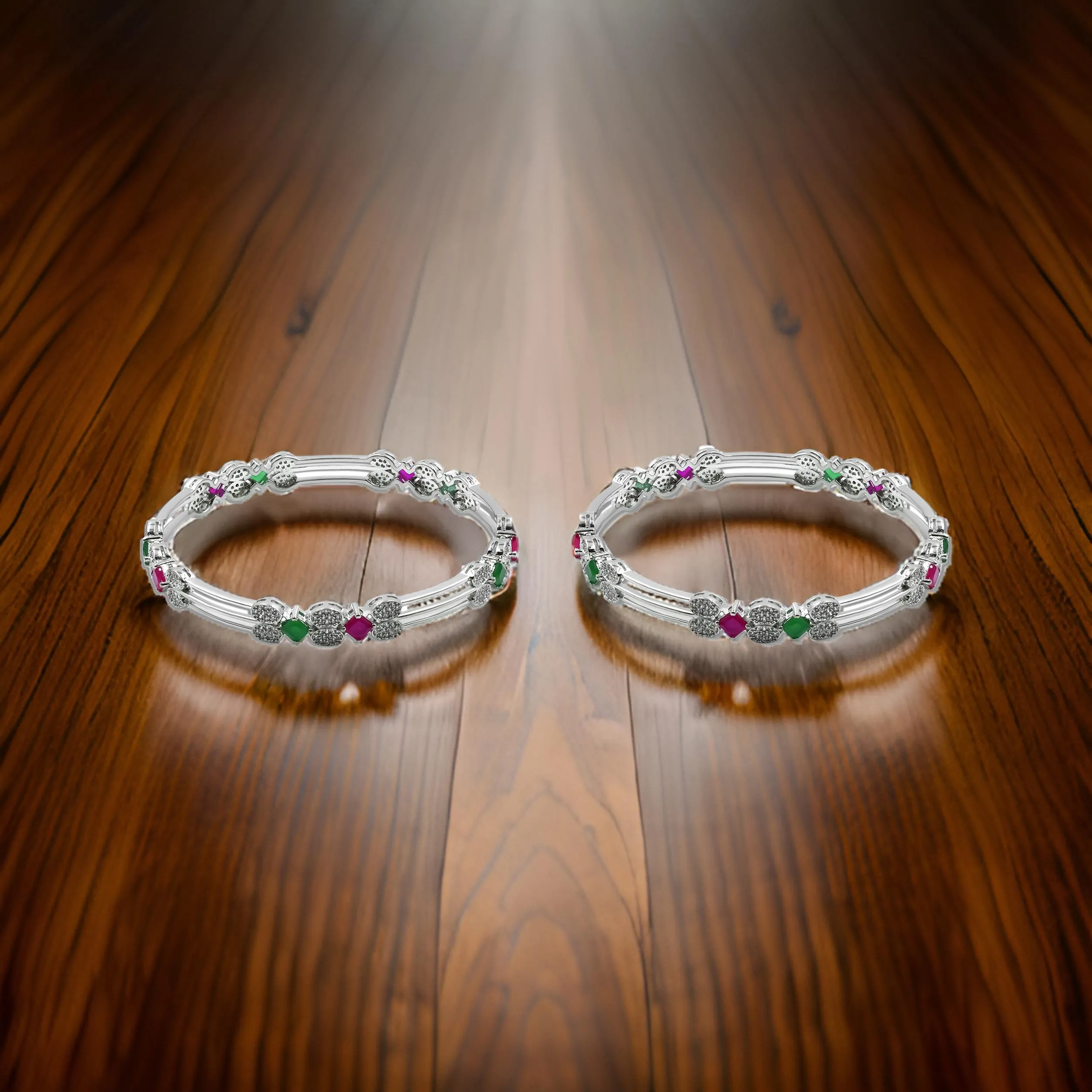 Charming Silver Bangles Set Featuring Gemstones