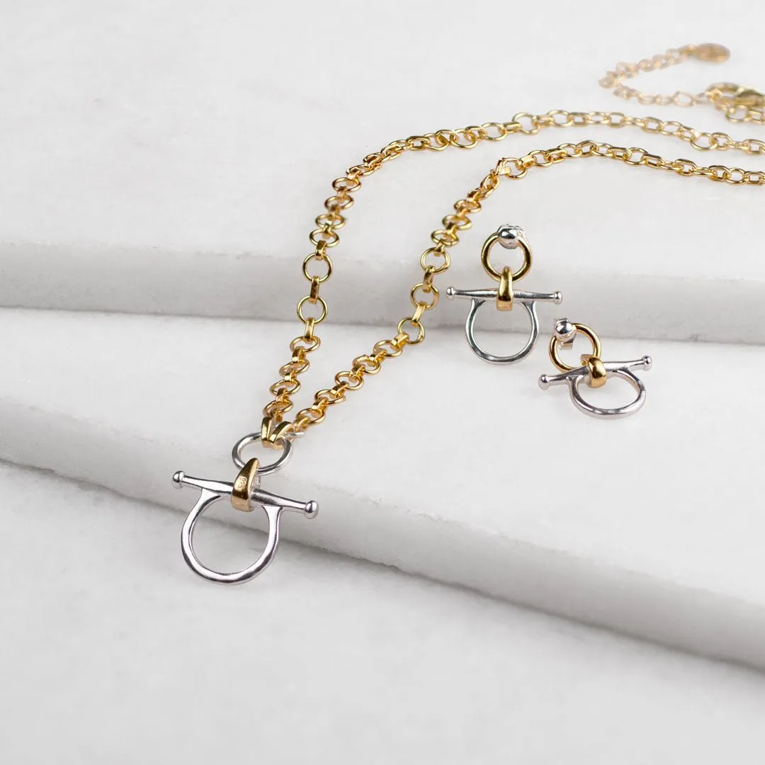 Chelsea - Two Tone Snaffle Horse Bit 14K Gold on Sterling Silver Necklace