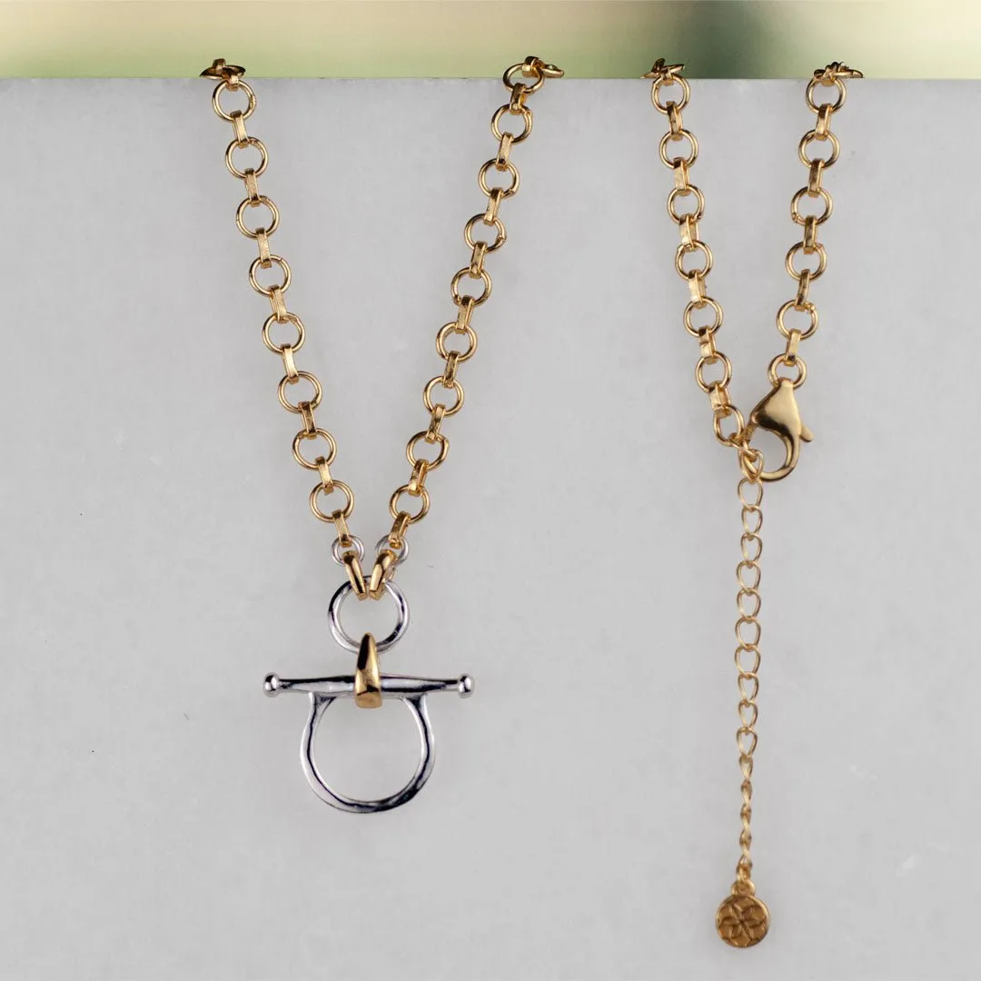 Chelsea - Two Tone Snaffle Horse Bit 14K Gold on Sterling Silver Necklace