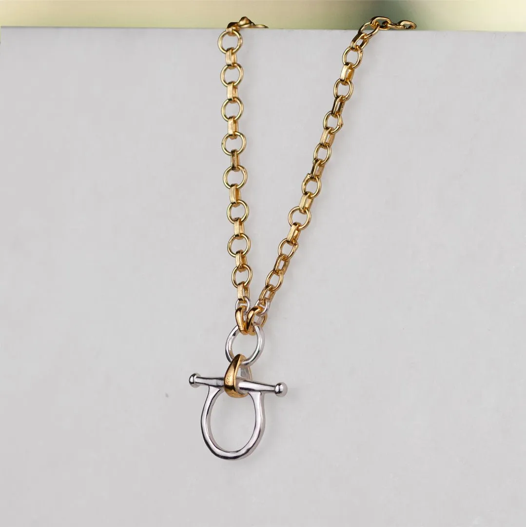 Chelsea - Two Tone Snaffle Horse Bit 14K Gold on Sterling Silver Necklace