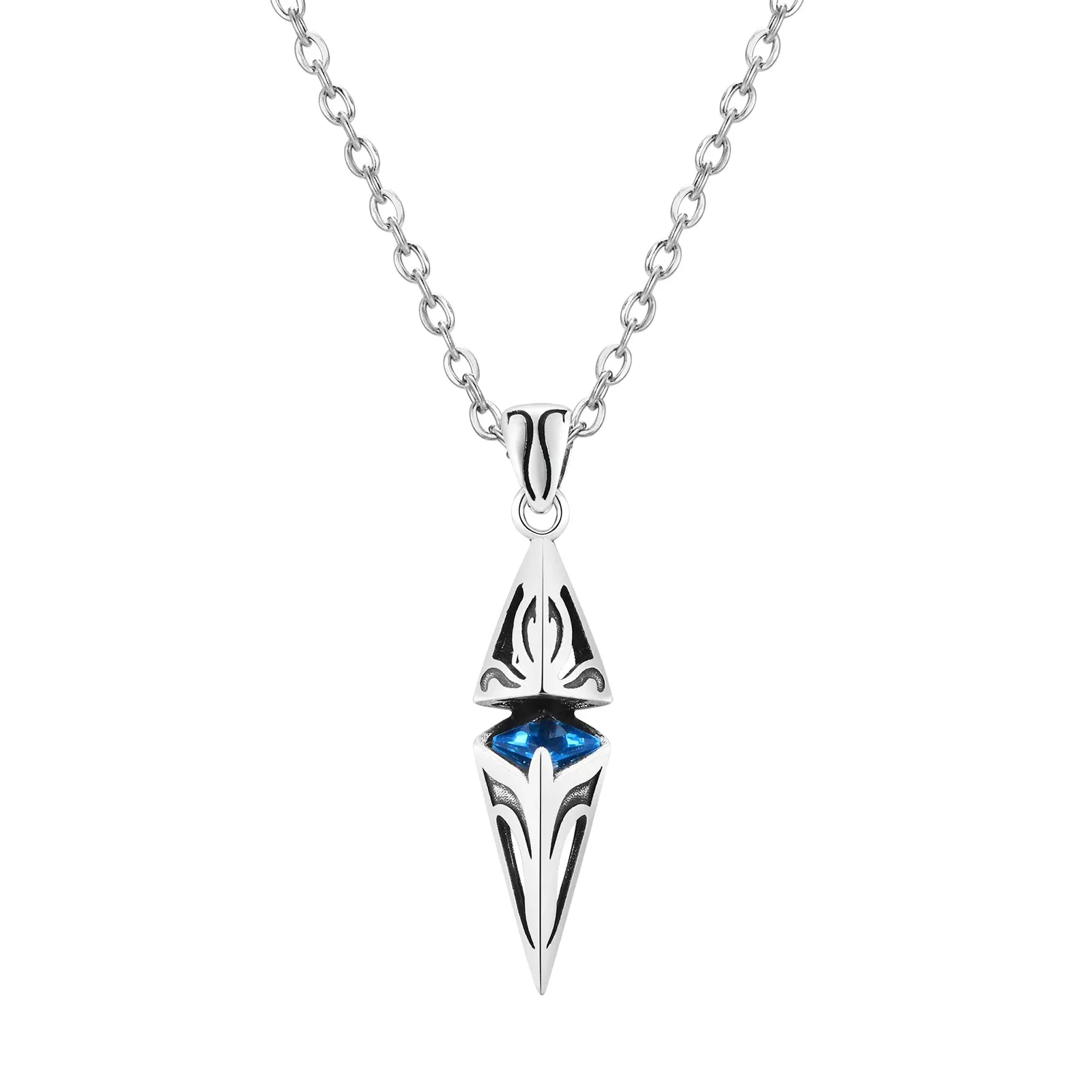Chic Blue Stone Necklaces for Men,Stainless Steel Geometric Pendant Collar