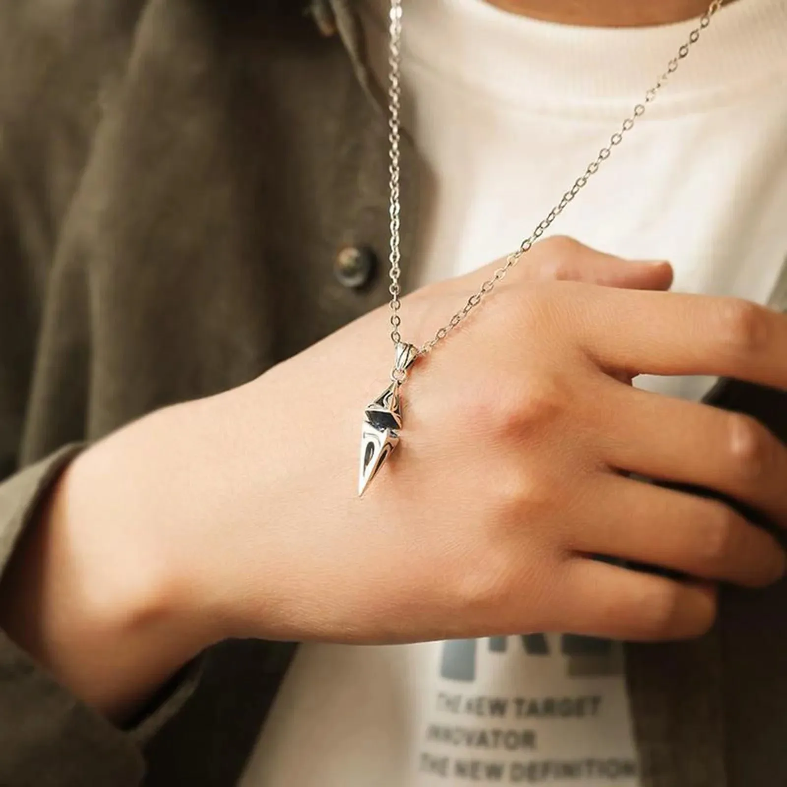 Chic Blue Stone Necklaces for Men,Stainless Steel Geometric Pendant Collar