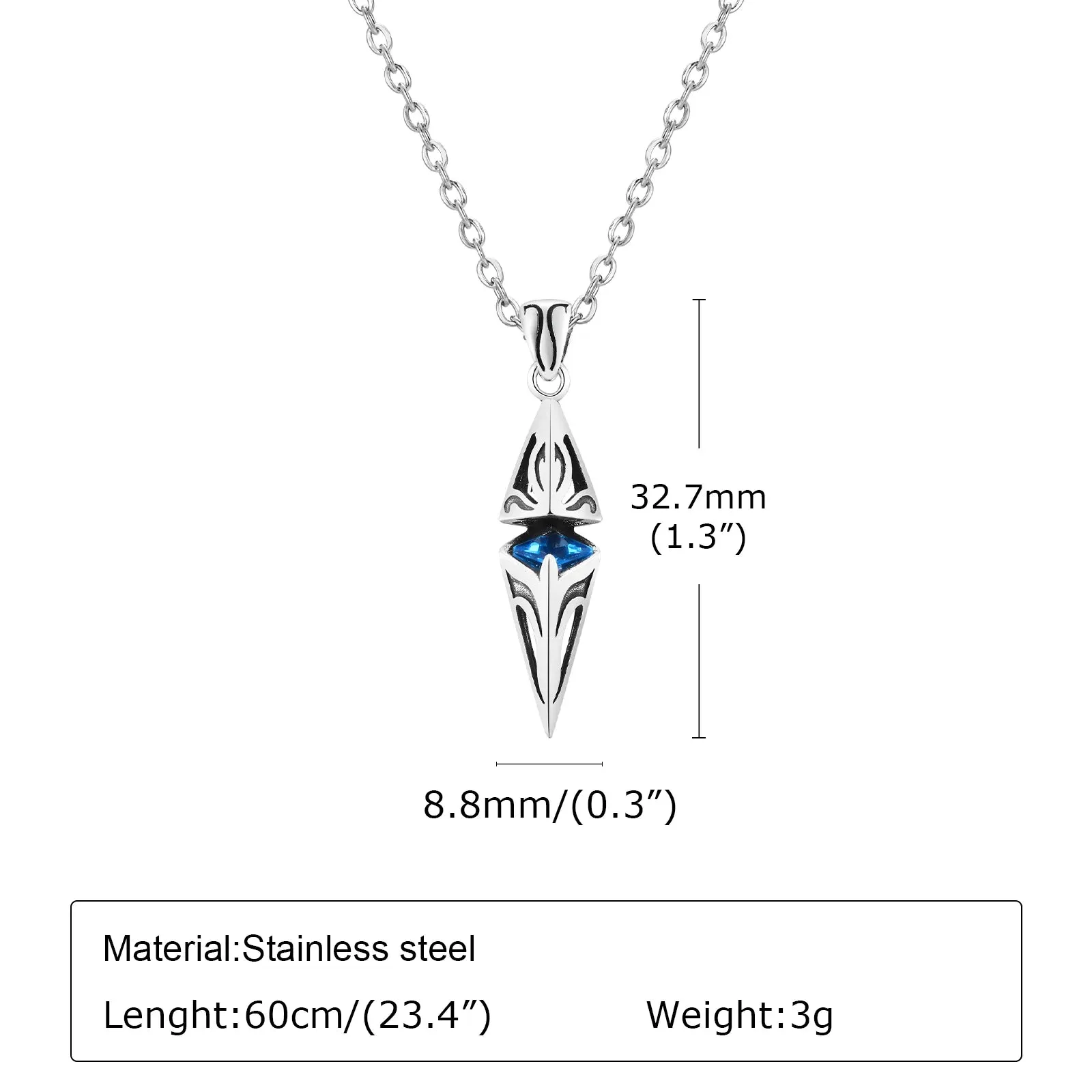 Chic Blue Stone Necklaces for Men,Stainless Steel Geometric Pendant Collar
