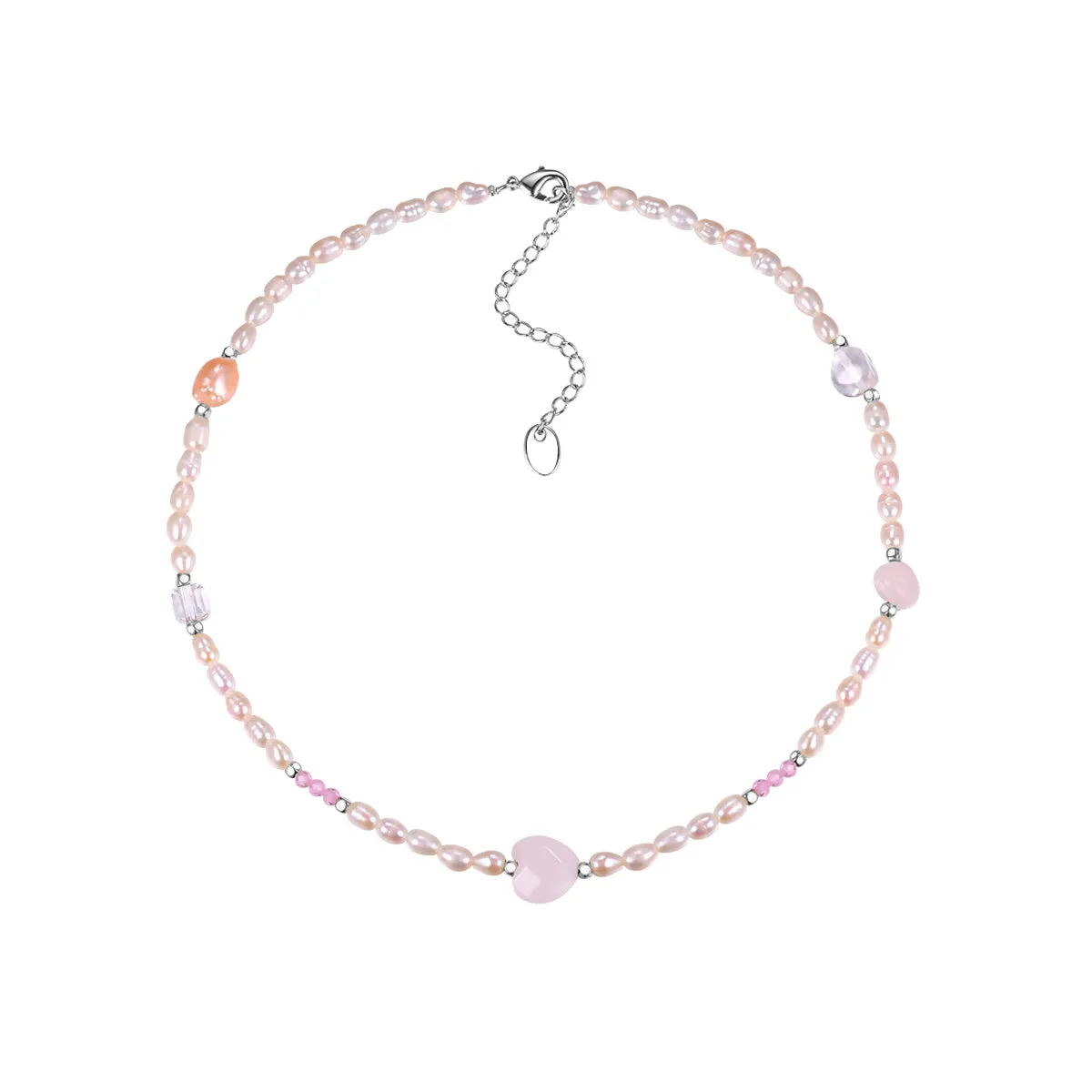 Choker made of pearls and rose quartz LOVE
