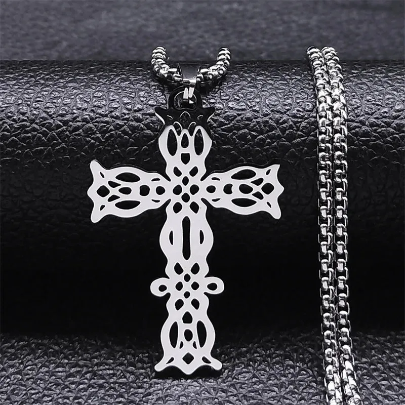 Christ God Cross Jesus Crown of Thorns Chain Necklace Men Stainless Steel Crucifix Necklace