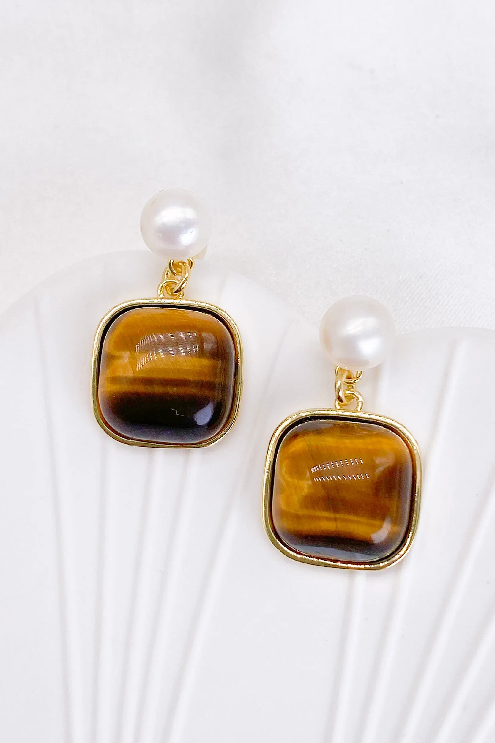 Clara Tiger's Eye Pearl Drop Earrings