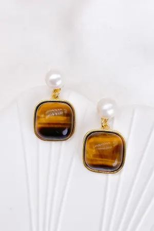 Clara Tiger's Eye Pearl Drop Earrings