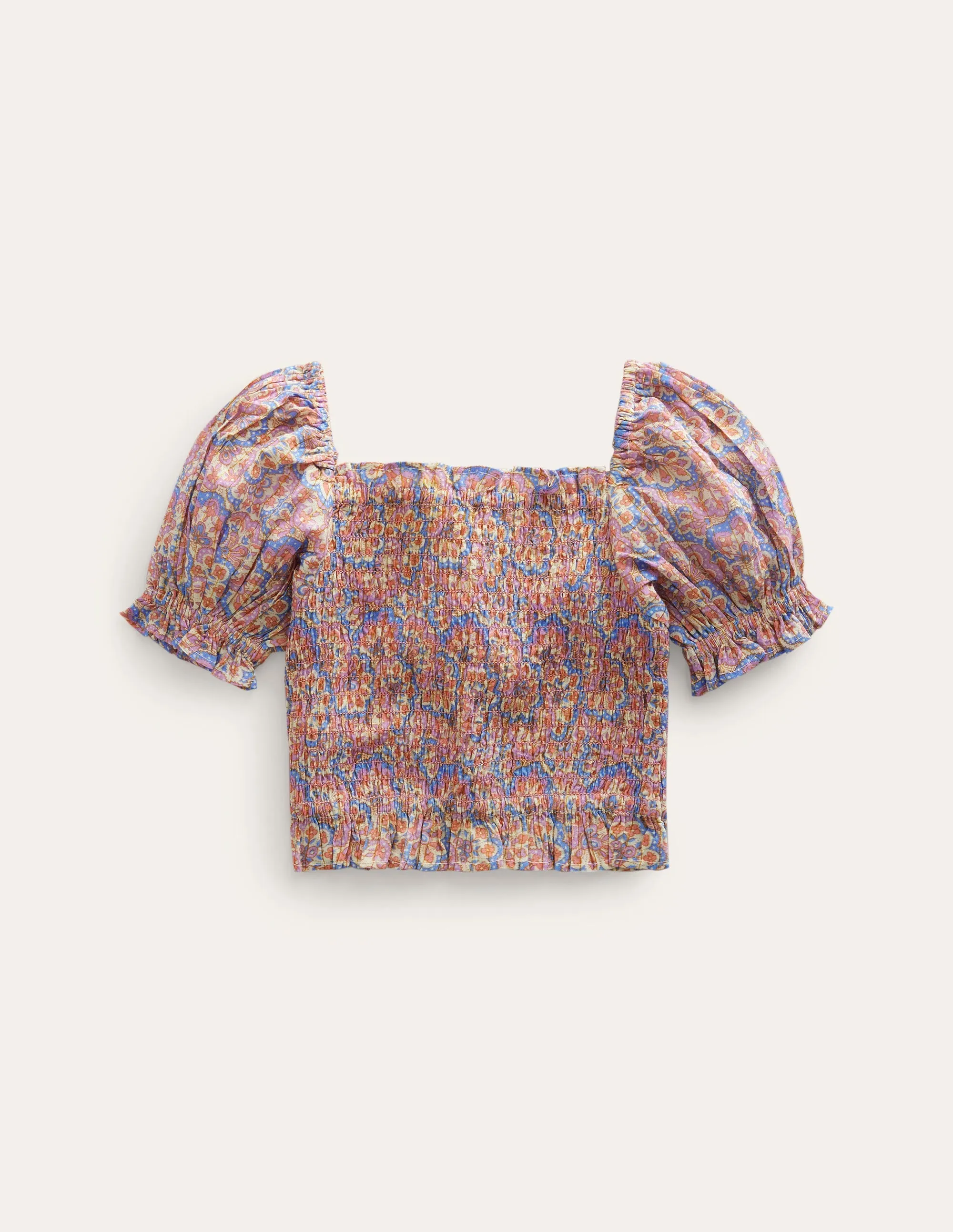 Co-ord Shirred Blouse-Lupin and Peach Paisley