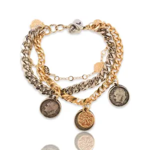 Coin Layered Bracelet in Gold and Silver. Coin Jewelry.
