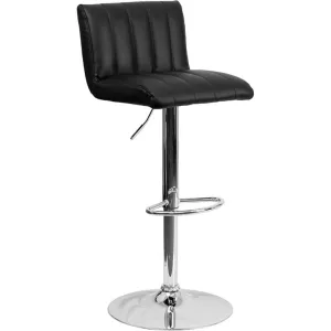Contemporary Black Vinyl Adjustable Height Barstool With Vertical Stitch Back/Seat And Chrome Base By Flash Furniture