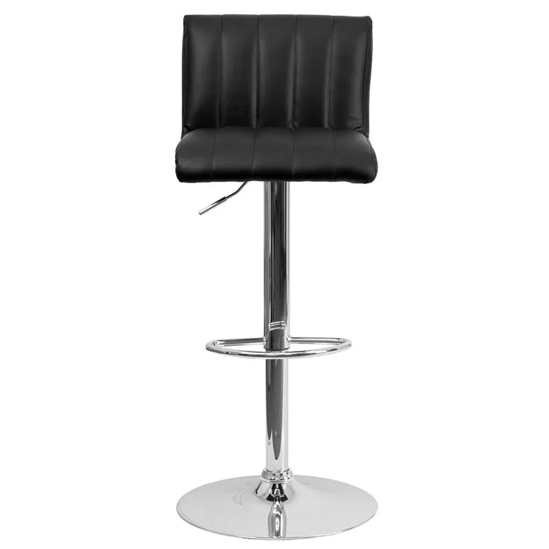 Contemporary Black Vinyl Adjustable Height Barstool With Vertical Stitch Back/Seat And Chrome Base By Flash Furniture