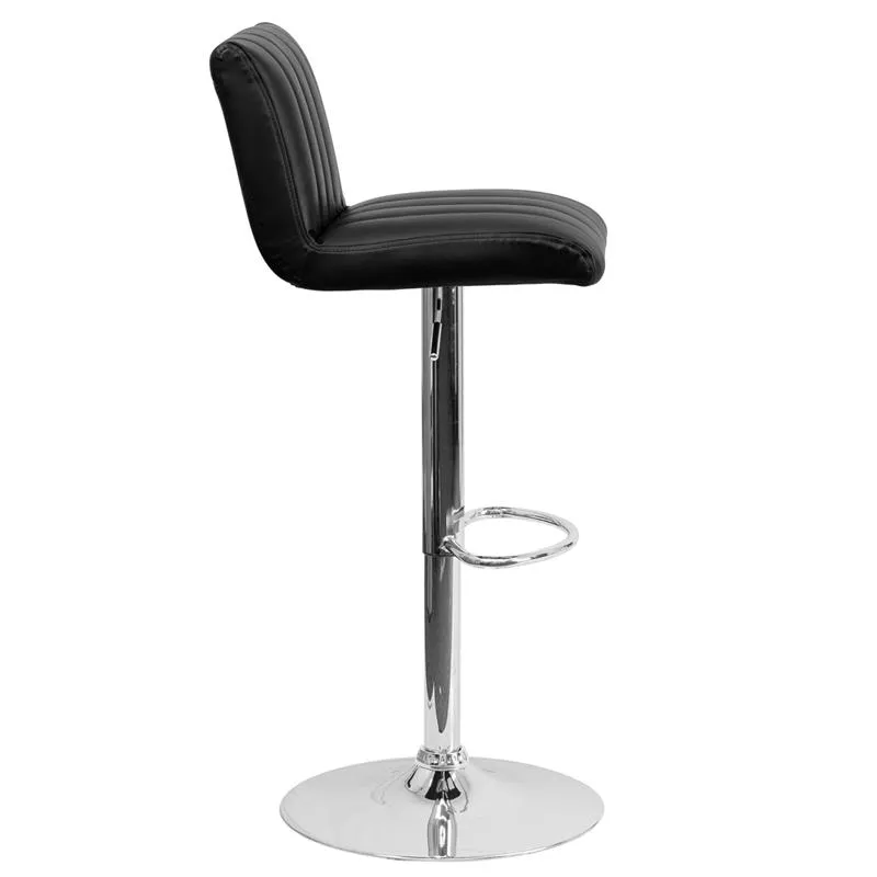 Contemporary Black Vinyl Adjustable Height Barstool With Vertical Stitch Back/Seat And Chrome Base By Flash Furniture
