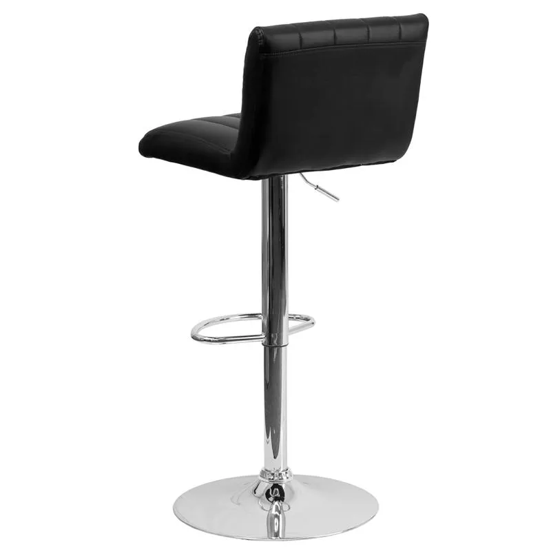 Contemporary Black Vinyl Adjustable Height Barstool With Vertical Stitch Back/Seat And Chrome Base By Flash Furniture