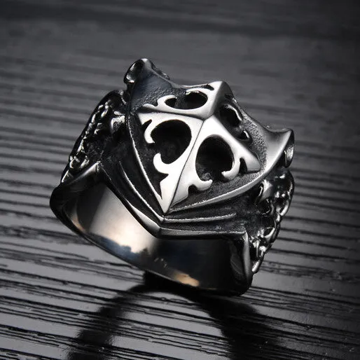 Cool Cross Shield Shape Stainless Steel Male Ring Punk Rock Vintage Jewelry Accessories Black Ring For Men Anel