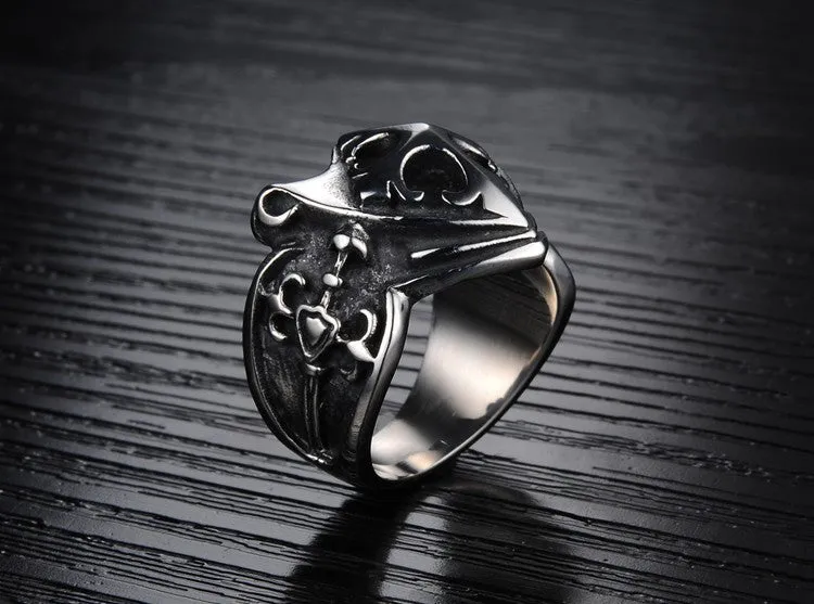 Cool Cross Shield Shape Stainless Steel Male Ring Punk Rock Vintage Jewelry Accessories Black Ring For Men Anel