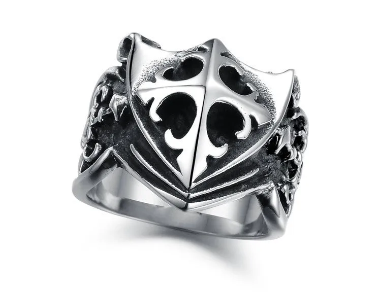 Cool Cross Shield Shape Stainless Steel Male Ring Punk Rock Vintage Jewelry Accessories Black Ring For Men Anel