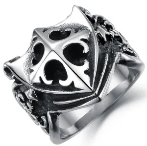 Cool Cross Shield Shape Stainless Steel Male Ring Punk Rock Vintage Jewelry Accessories Black Ring For Men Anel
