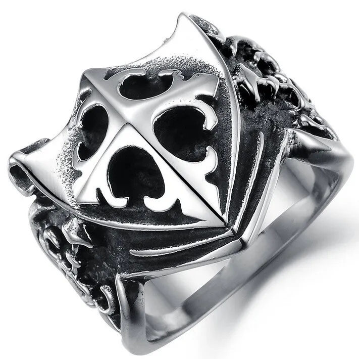 Cool Cross Shield Shape Stainless Steel Male Ring Punk Rock Vintage Jewelry Accessories Black Ring For Men Anel