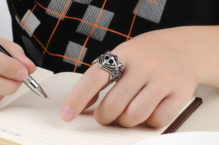 Cool Cross Shield Shape Stainless Steel Male Ring Punk Rock Vintage Jewelry Accessories Black Ring For Men Anel