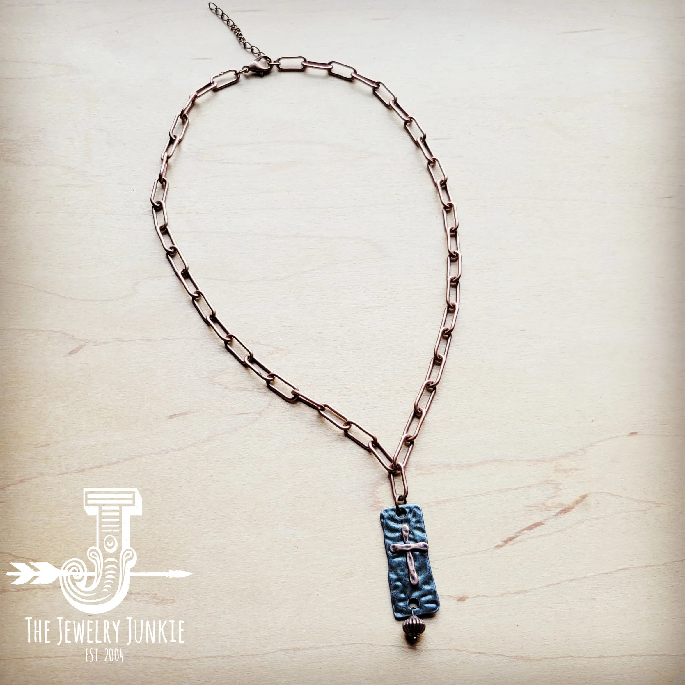 Copper Collar Necklace w/ Burnished Cross Pendant 258w