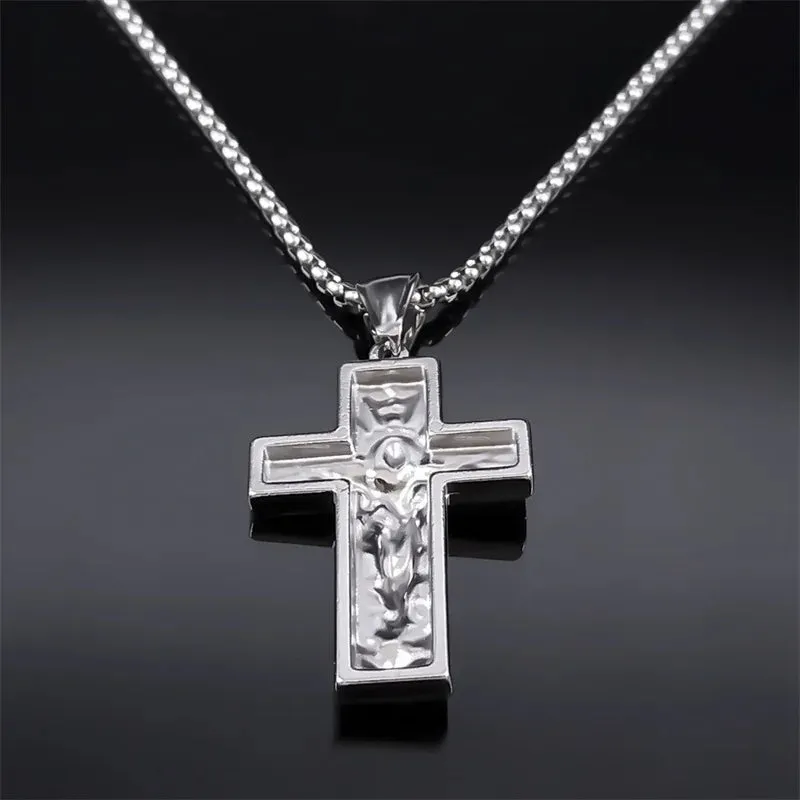 Cross Jesus Necklace Pendant for Men Women Stainless Steel Silver Color