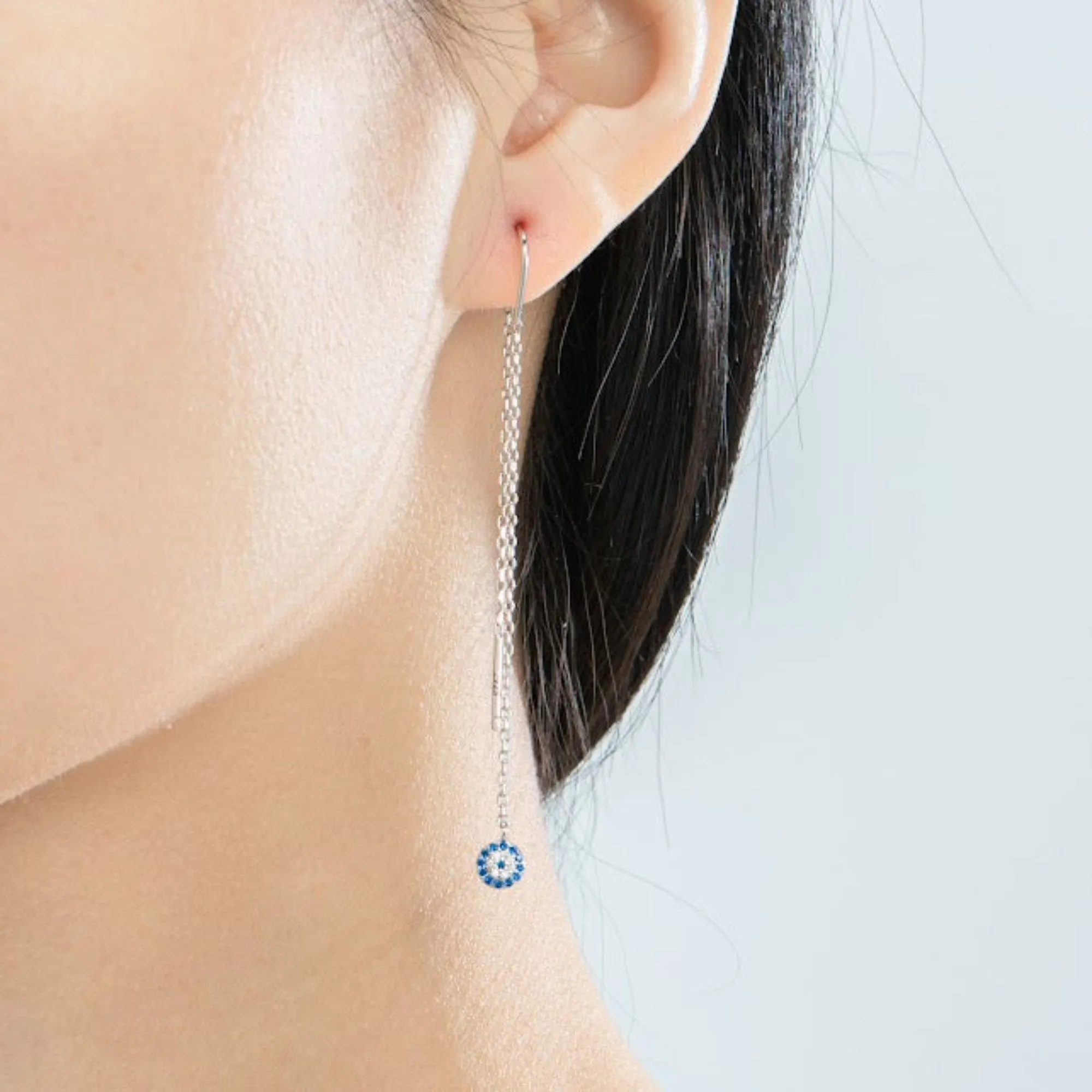 Crystal Pave Evil Eye Riviere Statement Drop Earrings