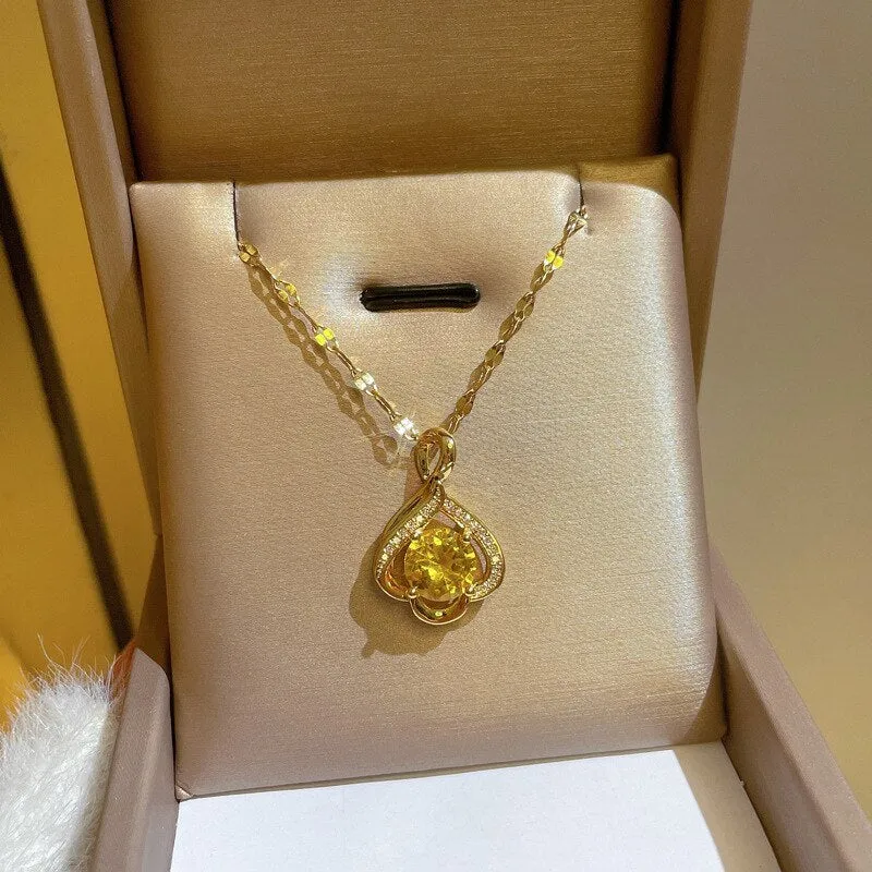 Dainty Female Champagne Color AAA Cubic Zirconia Pendant Necklace
