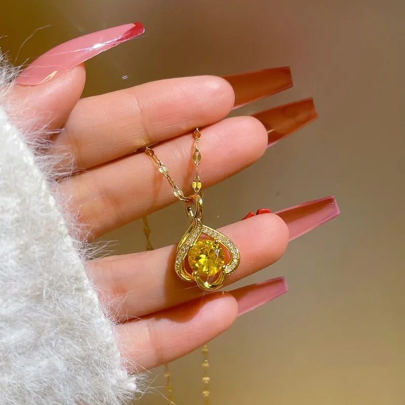 Dainty Female Champagne Color AAA Cubic Zirconia Pendant Necklace