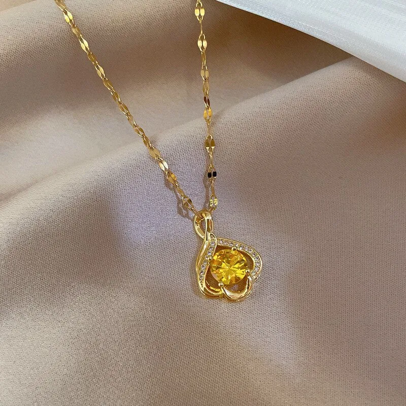 Dainty Female Champagne Color AAA Cubic Zirconia Pendant Necklace