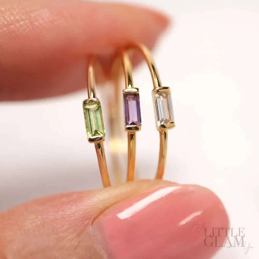Delicate Baguette Blue Topaz Ring