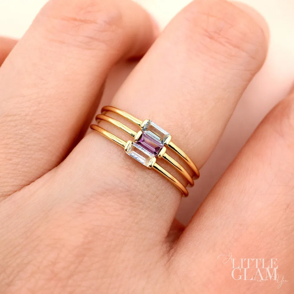 Delicate Baguette Blue Topaz Ring