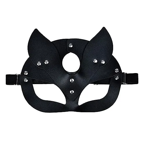 Delicate Dew Women Leather Cat Mask and Necklace Set Halloween Cosplay Party Punk Accessories (Cat Mask/Ring Choker)