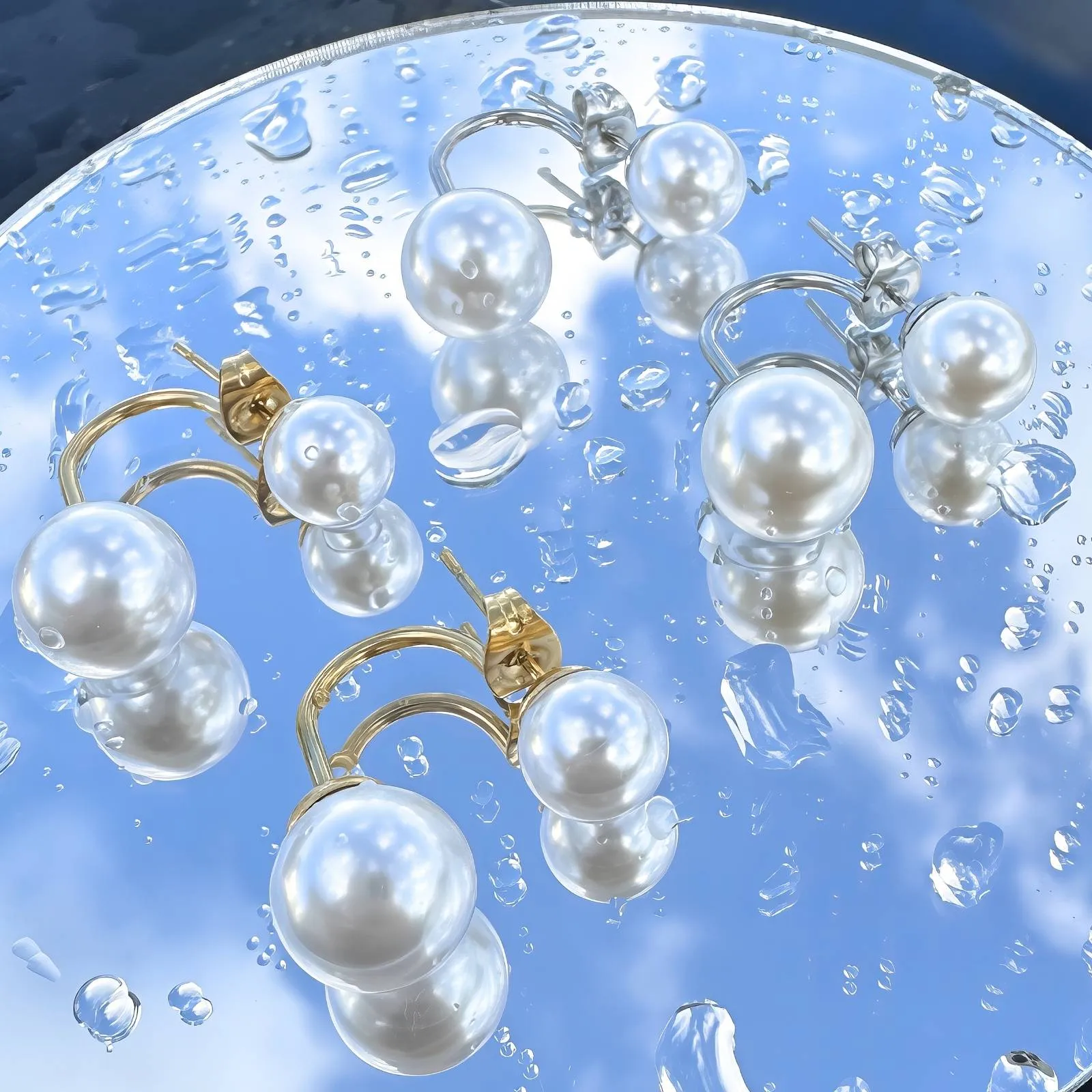 Double Pearl Stud Earrings