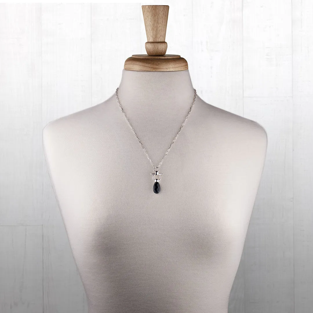 Droplette - Snaffle Horse Bit Black Onyx Stone and Sterling Silver Necklace