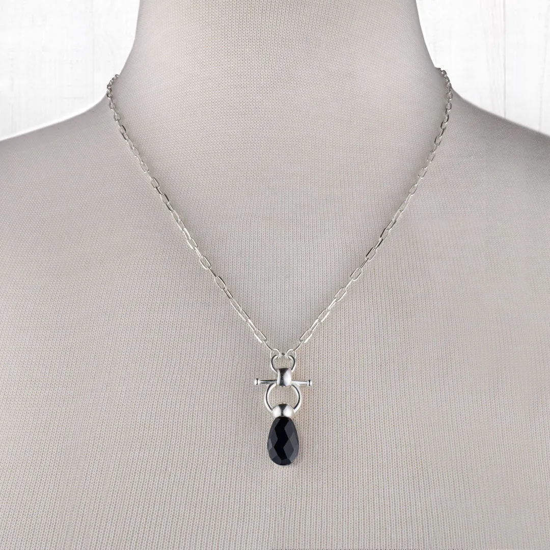 Droplette - Snaffle Horse Bit Black Onyx Stone and Sterling Silver Necklace