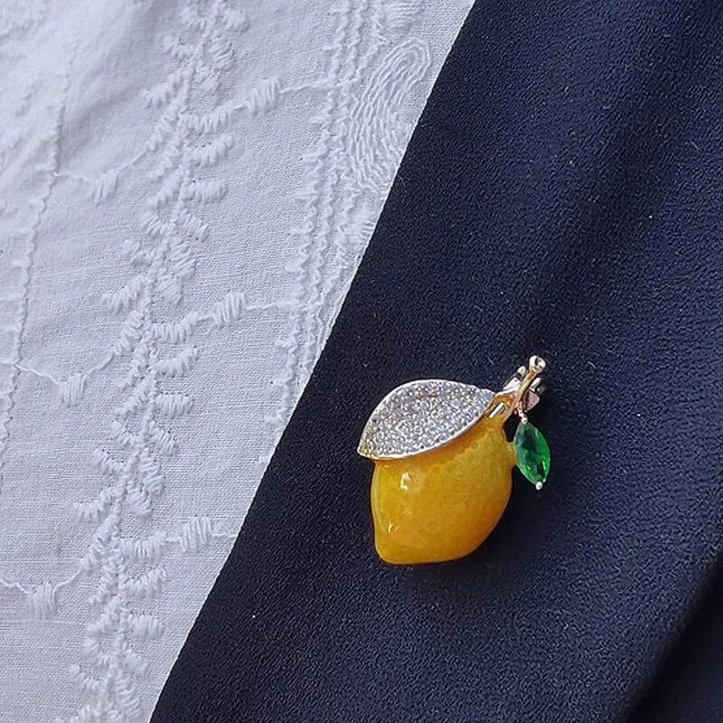 Enamel Yellow Lemon Brooches For Women Wedding Party Orange Causal Brooch Pins Gifts