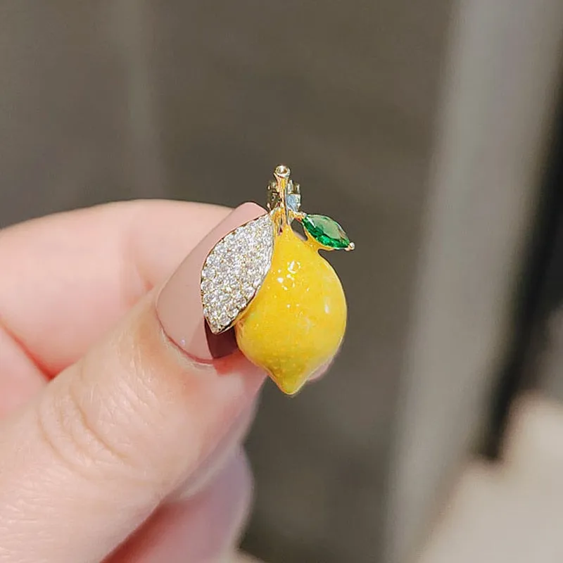 Enamel Yellow Lemon Brooches For Women Wedding Party Orange Causal Brooch Pins Gifts