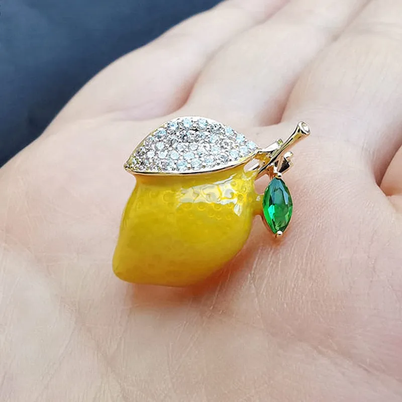 Enamel Yellow Lemon Brooches For Women Wedding Party Orange Causal Brooch Pins Gifts