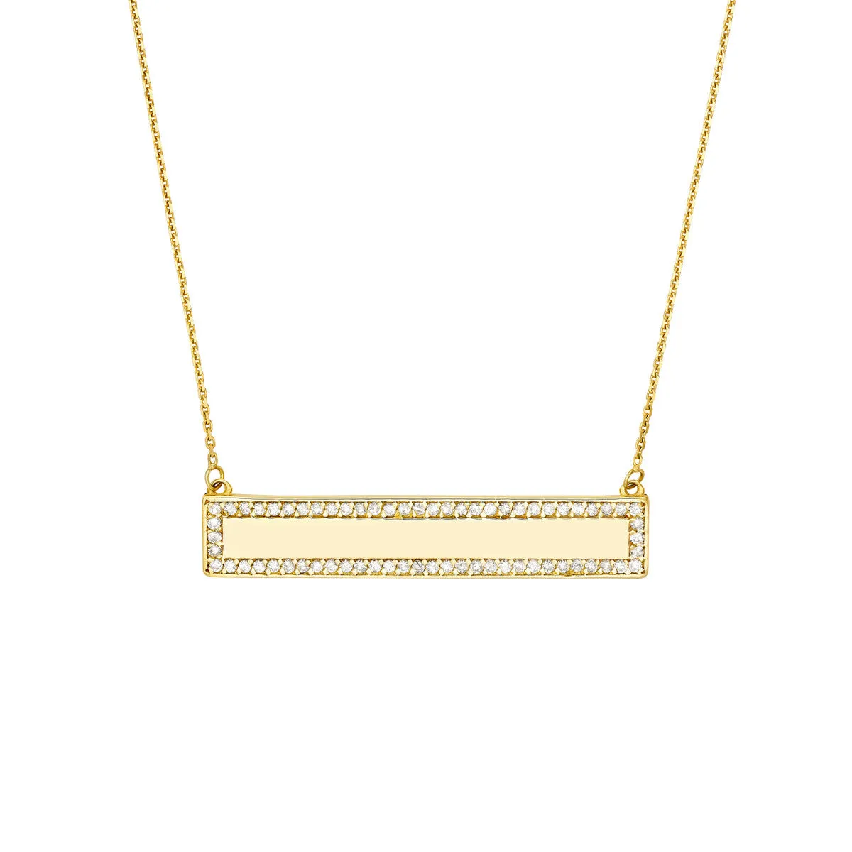 Engravable Bar Necklace with 1/3ct Diamond Border