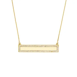 Engravable Bar Necklace with 1/3ct Diamond Border