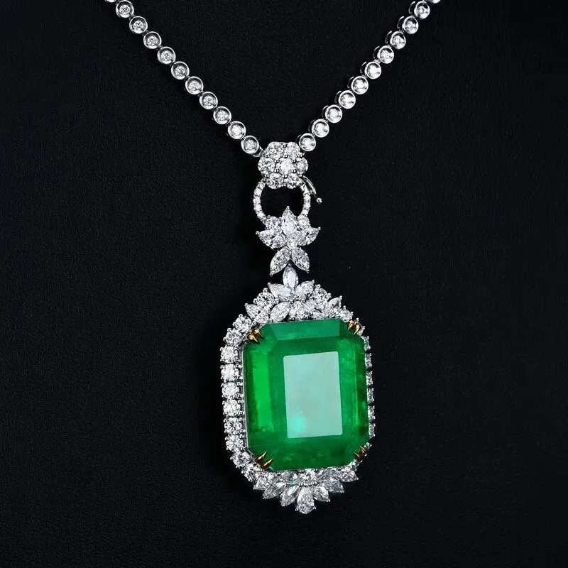 Exquisite Green Cubic Zirconia Stone Pendant Necklaces For Women