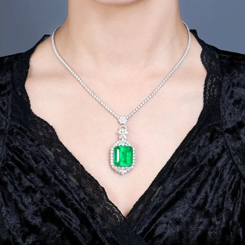 Exquisite Green Cubic Zirconia Stone Pendant Necklaces For Women