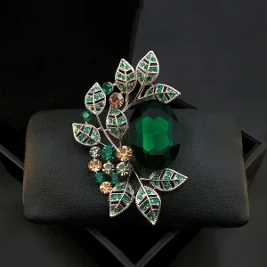 Exquisite Rhinestone Embellished Leaves Brooch Pin