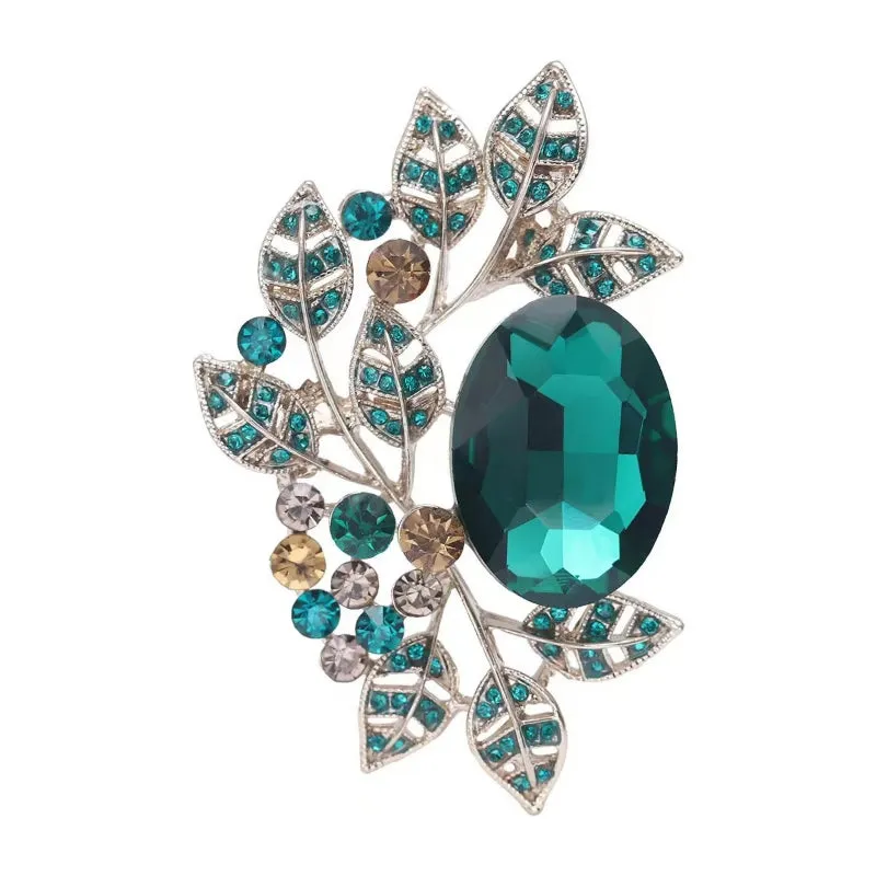 Exquisite Rhinestone Embellished Leaves Brooch Pin