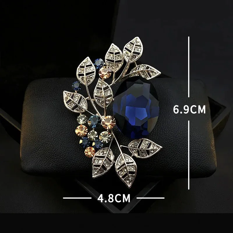 Exquisite Rhinestone Embellished Leaves Brooch Pin